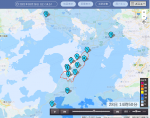 淡路市雨量情報システムの画面画像（雨雲表示）