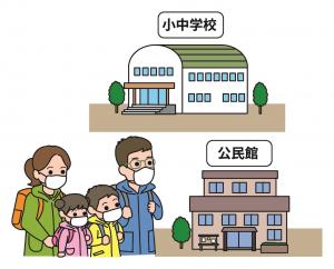 公共の避難場所のイラスト