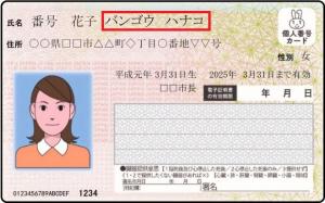 振り仮名が記載されたマイナンバーカードの見本
